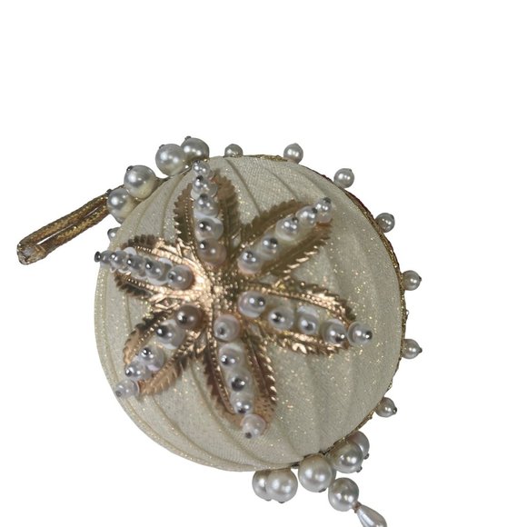 Vintage Beaded and Satin Wrapped Handmade Ornaments Set of 5 - Picture 3 of 6